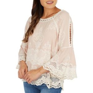 Democracy Womens embroidered Crochet Embellished Top size XS new with tags